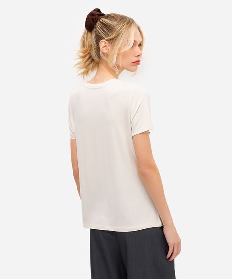camiseta feminina básica de viscose manga curta off white