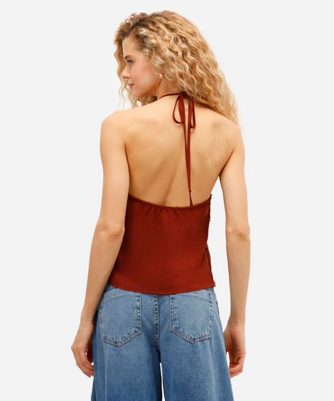 blusa frente única feminina com babados vinho