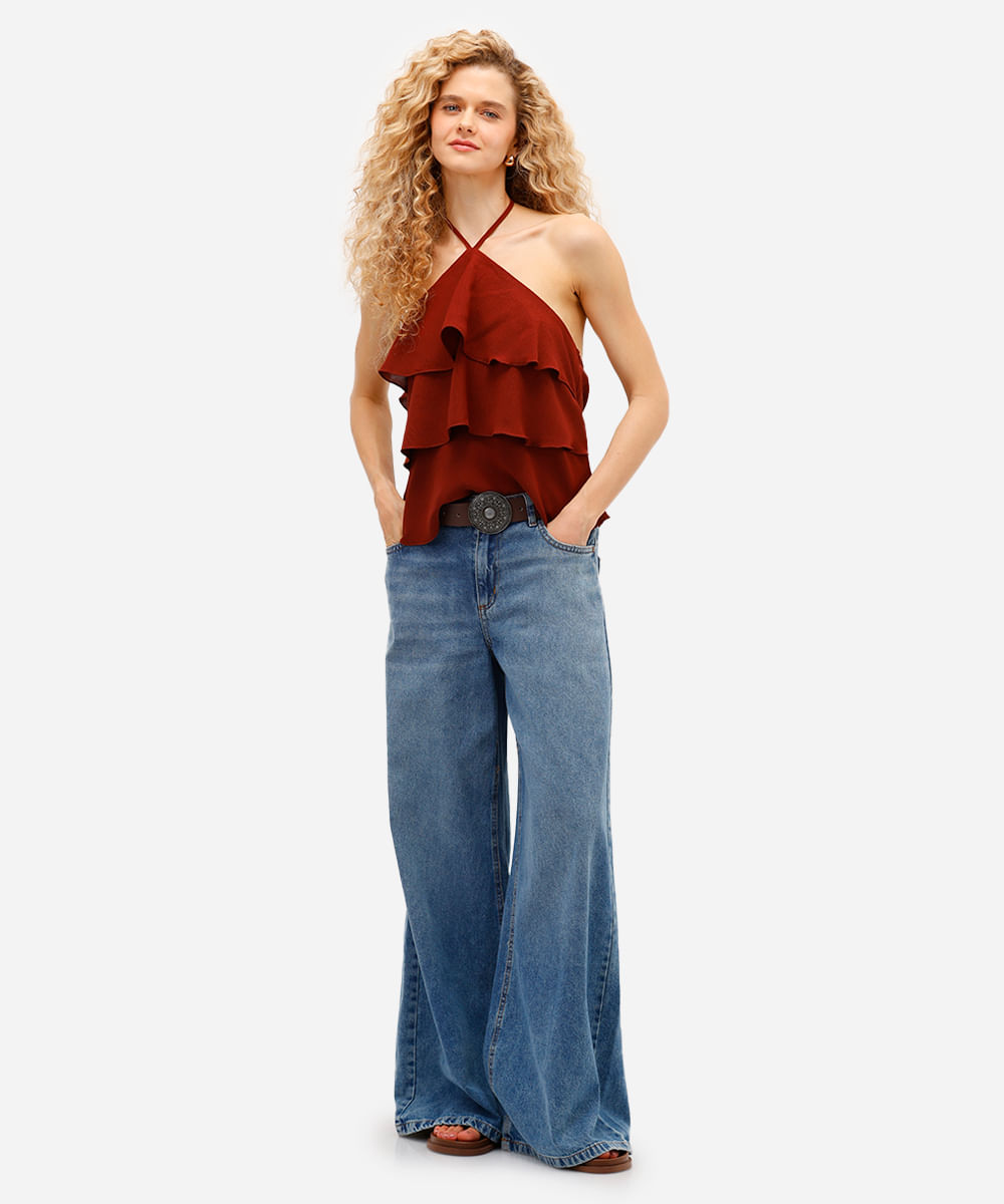 blusa frente única feminina com babados vinho