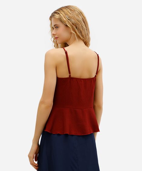 blusa feminina decote v com babados vinho