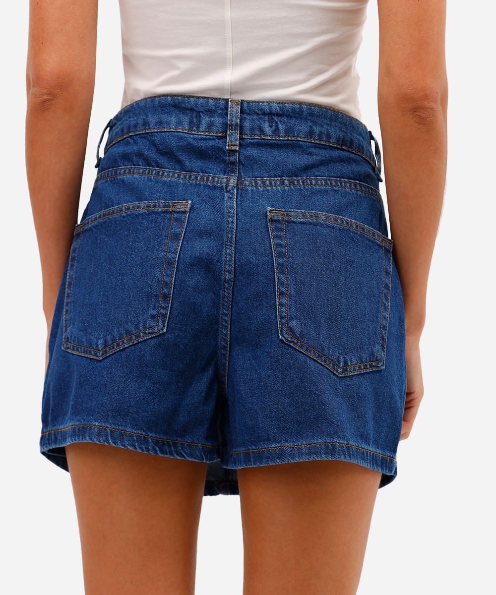 short saia feminino jeans cintura alta azul