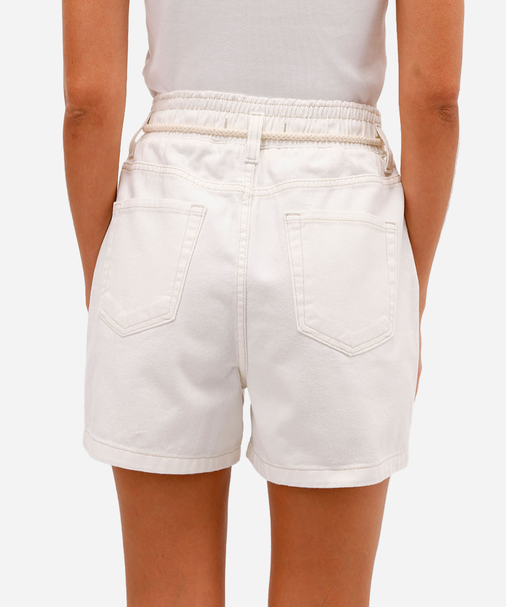 short clochard feminino de sarja com cordão off white