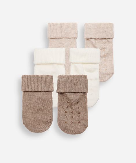 kit de 3 meias infantis cano médio com antiderrapante colorida