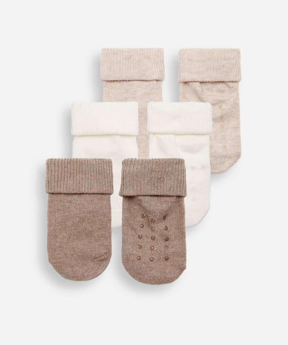 kit de 3 meias infantis cano médio com antiderrapante colorida