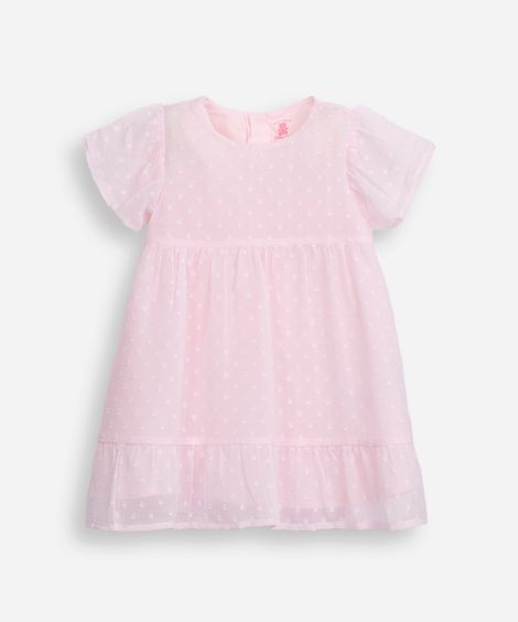 vestido infantil manga curta poá rosa