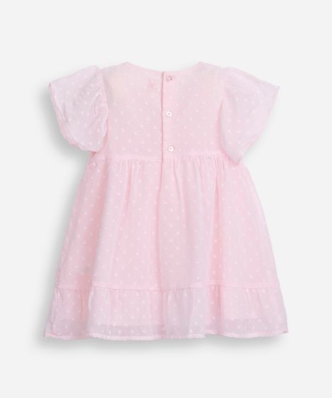 vestido infantil manga curta poá rosa