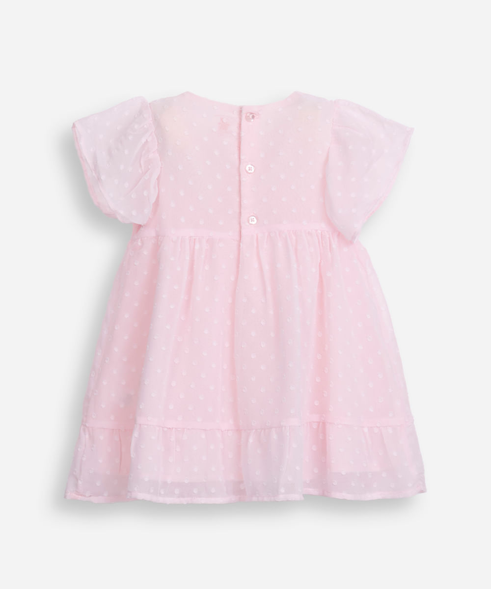 vestido infantil manga curta poá rosa