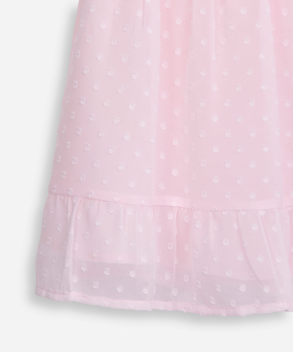 vestido infantil manga curta poá rosa