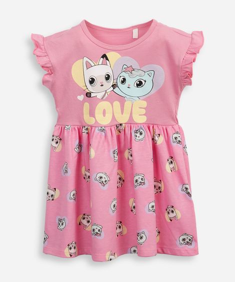 vestido evasê infantil de algodão a casa mágica da gabby rosa