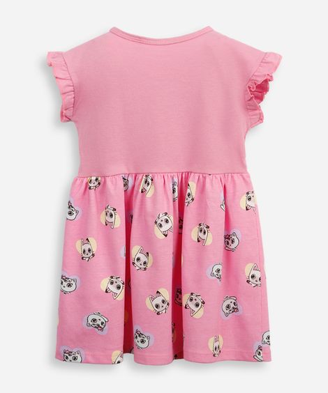 vestido evasê infantil de algodão a casa mágica da gabby rosa