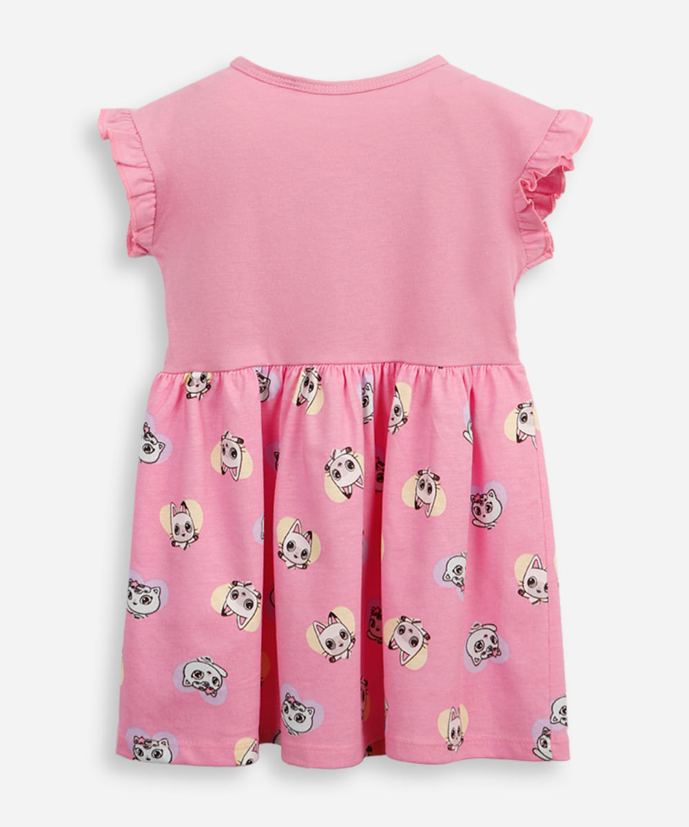 vestido evasê infantil de algodão a casa mágica da gabby rosa