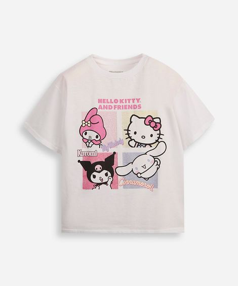 camiseta de algodão infantil hello kitty e amigos off white