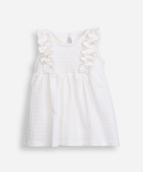 body vestido infantil com babados texturizado off white