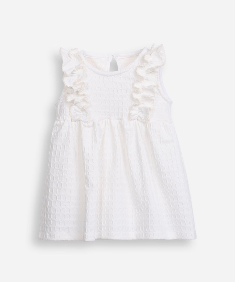 body vestido infantil com babados texturizado off white
