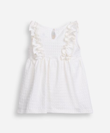 body vestido infantil com babados texturizado off white