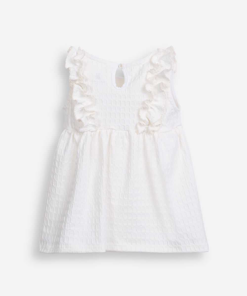 body vestido infantil com babados texturizado off white