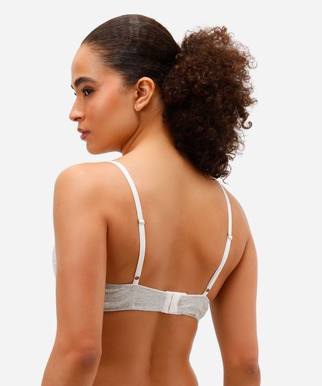 sutiã meia taça canelado com renda cinza