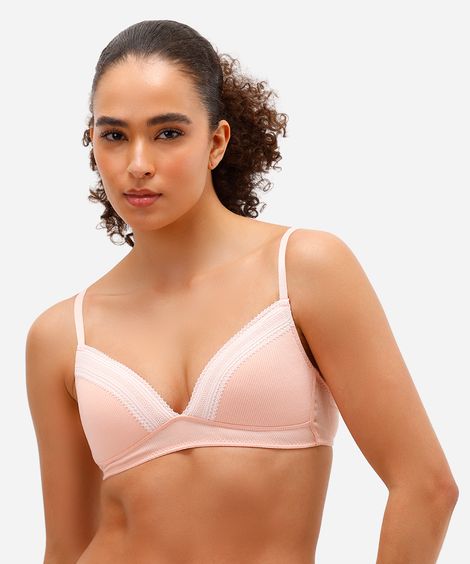 sutiã meia taça canelado com renda laranja