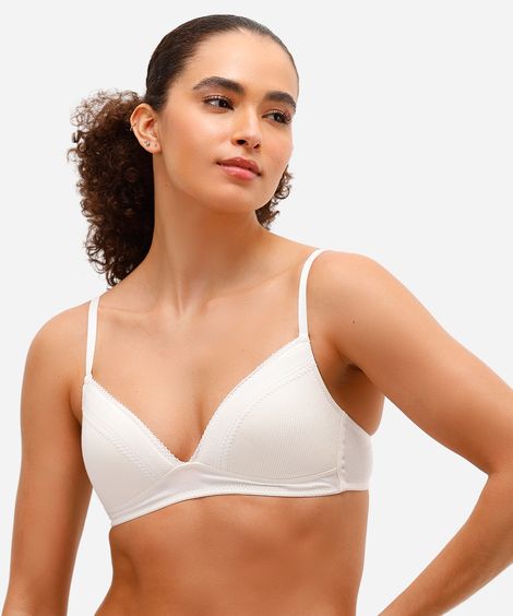 sutiã meia taça canelado com renda off white