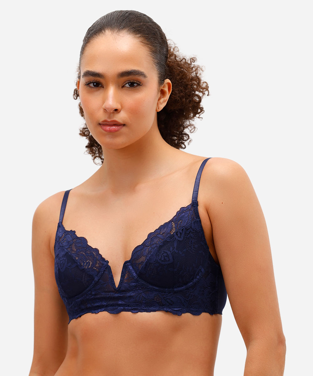 sutiã meia taça de renda azul