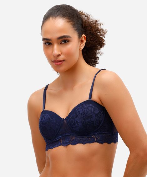 sutiã meia taça de renda alças removíveis azul