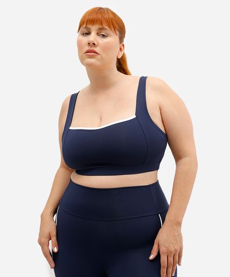 top feminino esportivo decote coração plus size azul