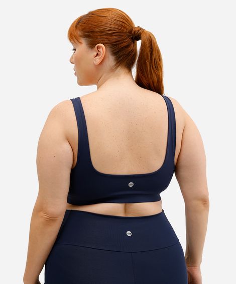 top feminino esportivo decote coração plus size azul