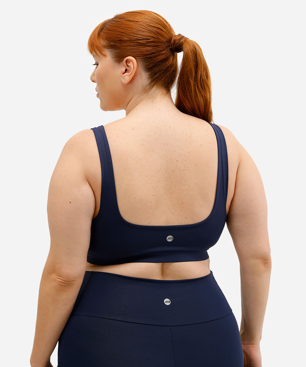 top feminino esportivo decote coração plus size azul