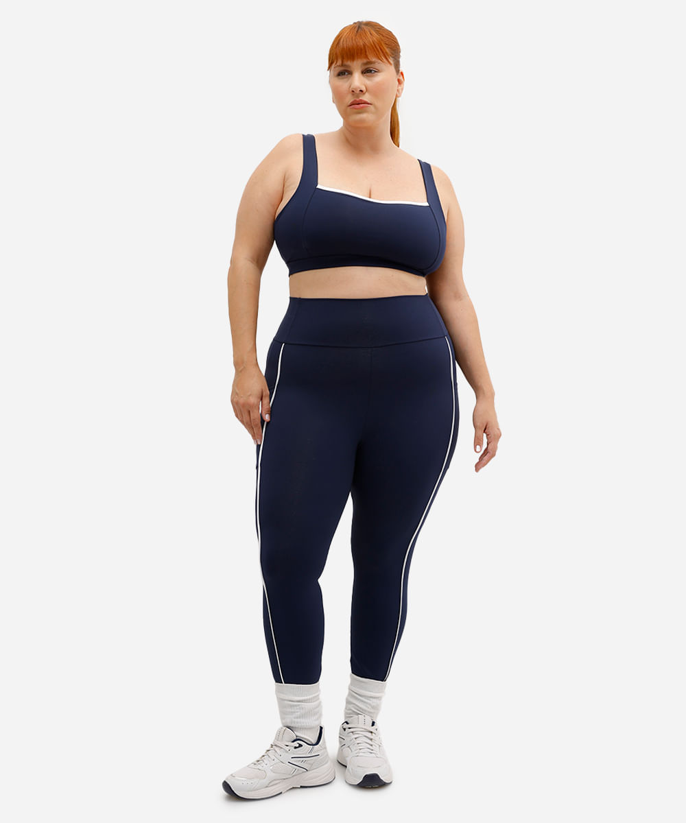 top feminino esportivo decote coração plus size azul