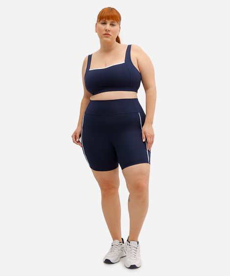 bermuda ciclista feminina esportiva com nervura plus size azul