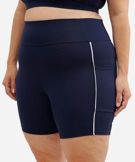 bermuda ciclista feminina esportiva com nervura plus size azul
