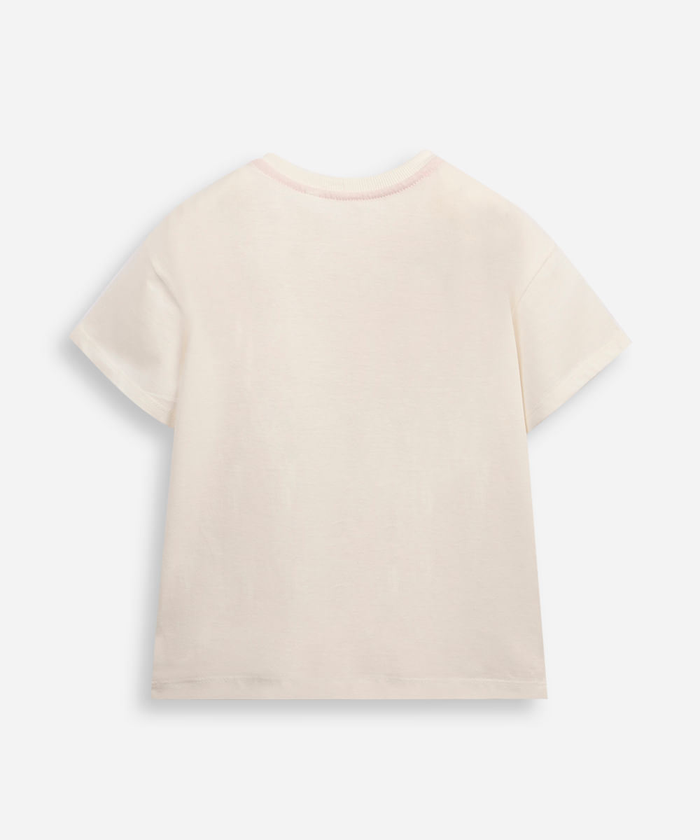 camiseta de algodão infantil manga curta ursinho off white