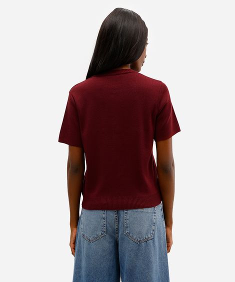 blusa feminina de tricot com botões vinho