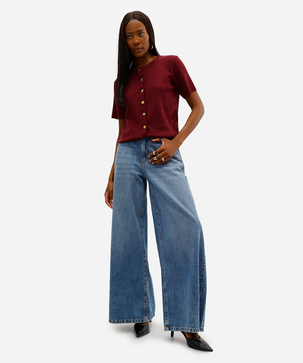 blusa feminina de tricot com botões vinho