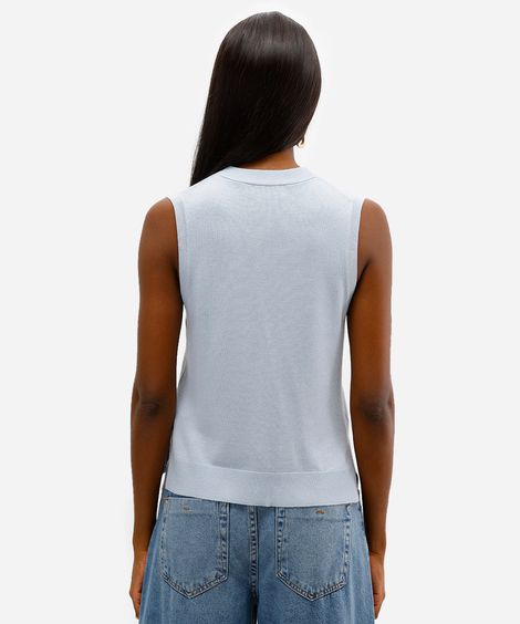 colete feminino de tricot com fendas azul