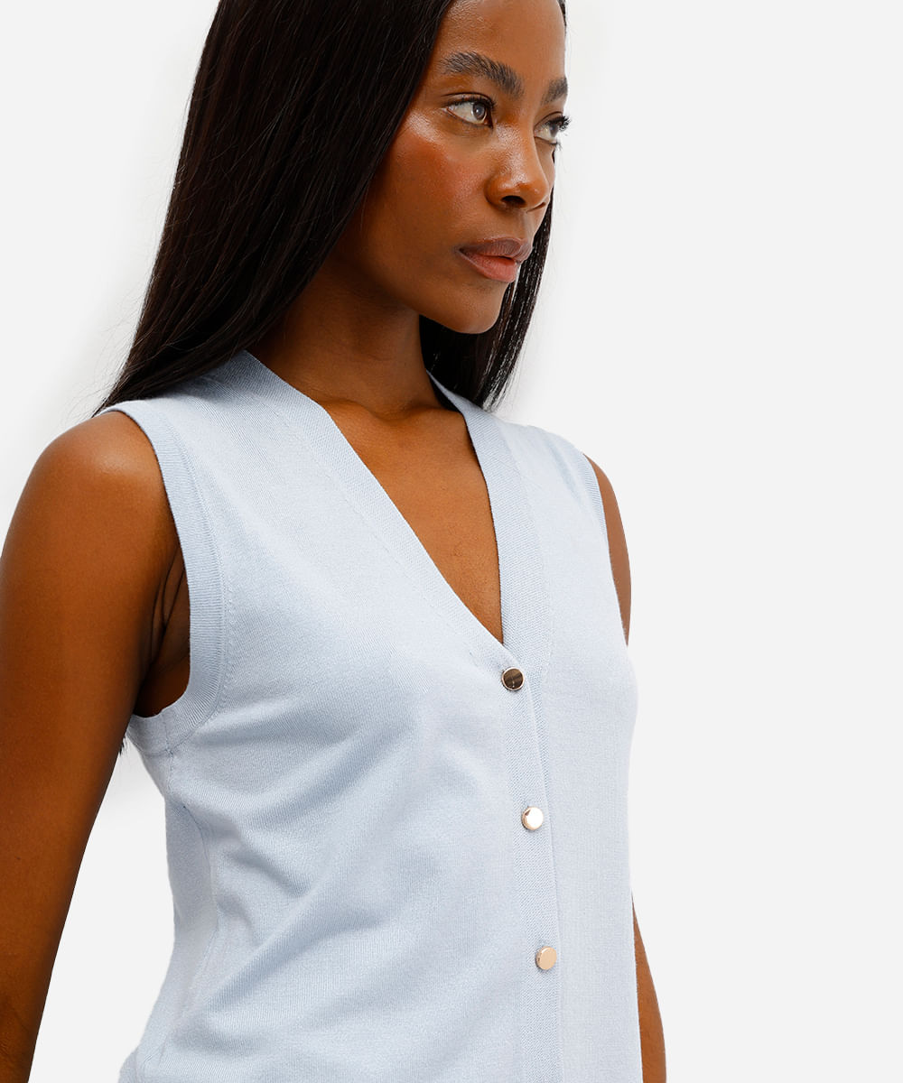 colete feminino de tricot com fendas azul