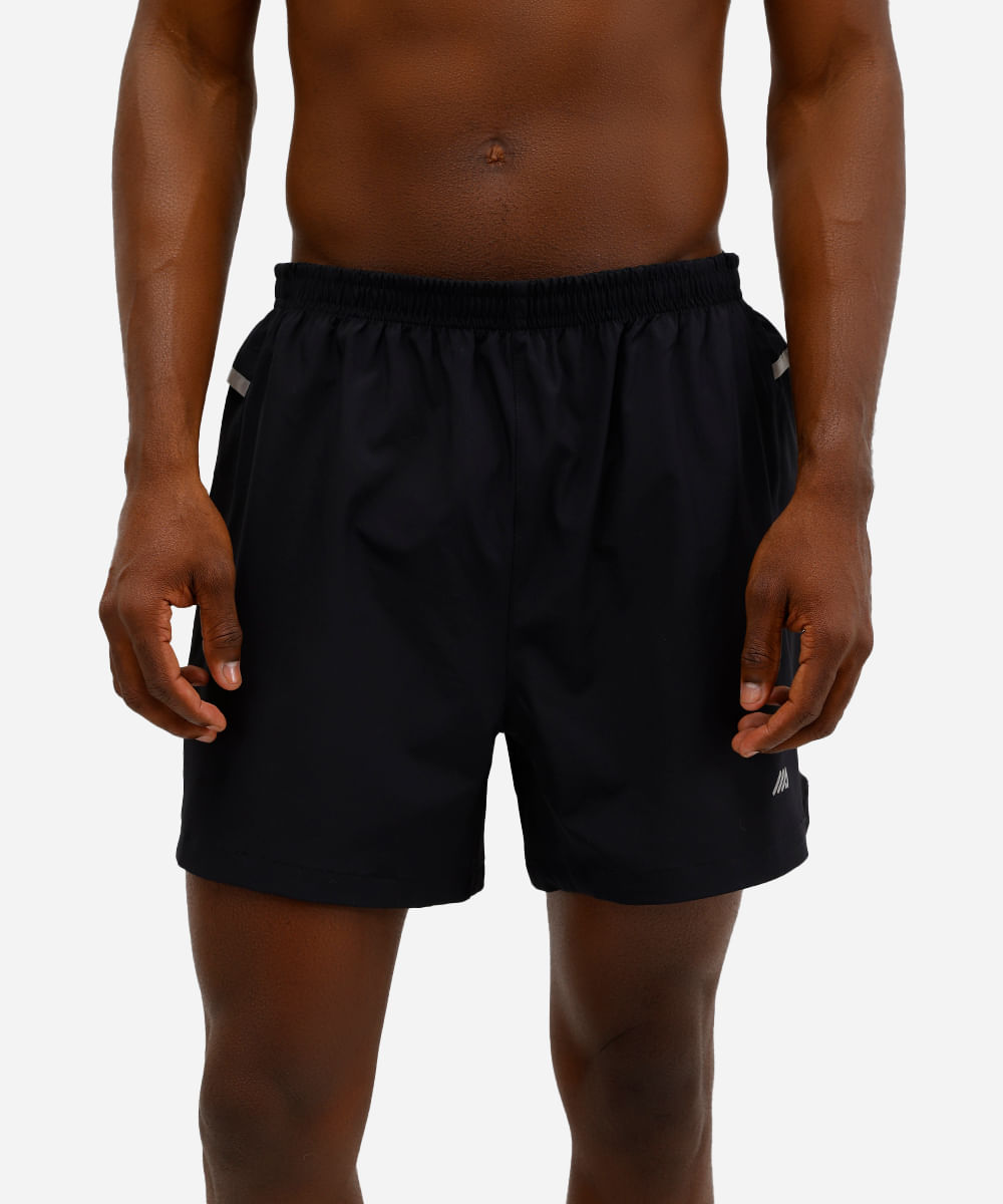 short running masculino esportivo com recorte e refletivos preto