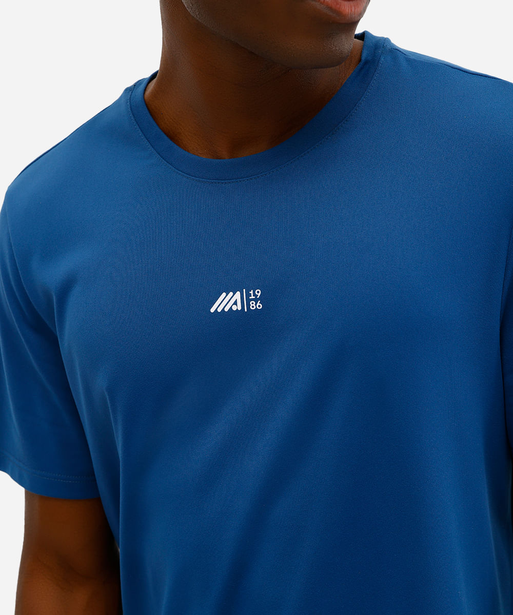 camiseta masculina esportiva ace de poliamida estampada azul