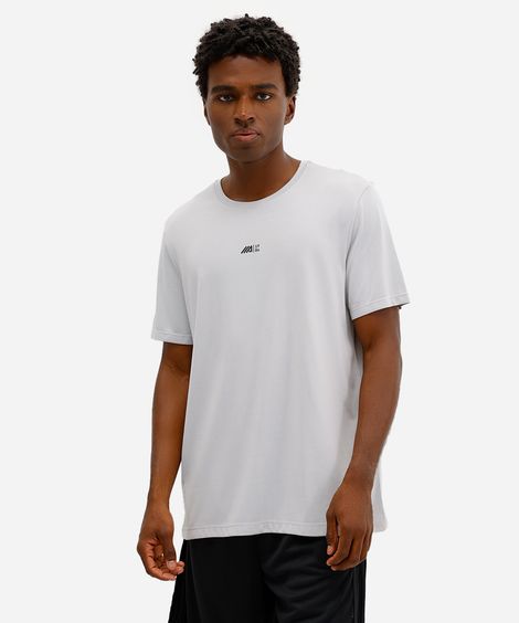 camiseta esportiva masculina de poliamida estampada cinza