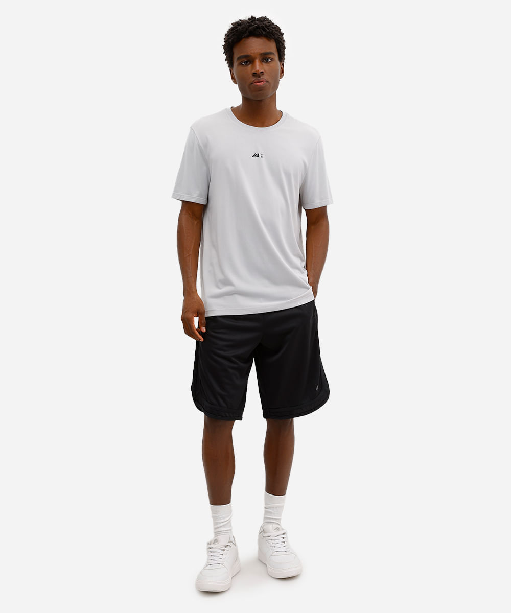 camiseta esportiva masculina de poliamida estampada cinza