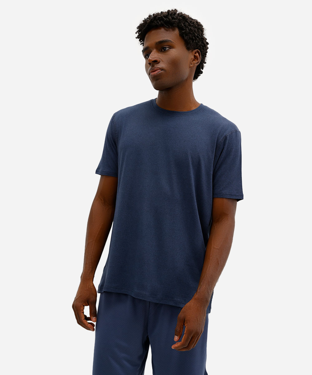 camiseta masculina manga curta azul