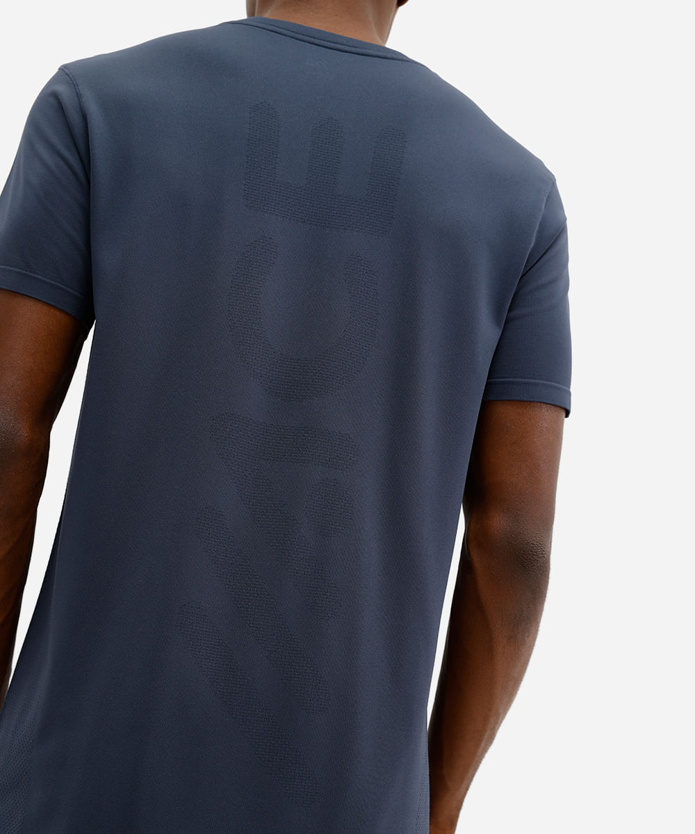 camiseta masculina de poliamida esportiva sem costura azul