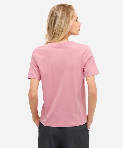 blusa básica feminina de algodão manga curta rosa