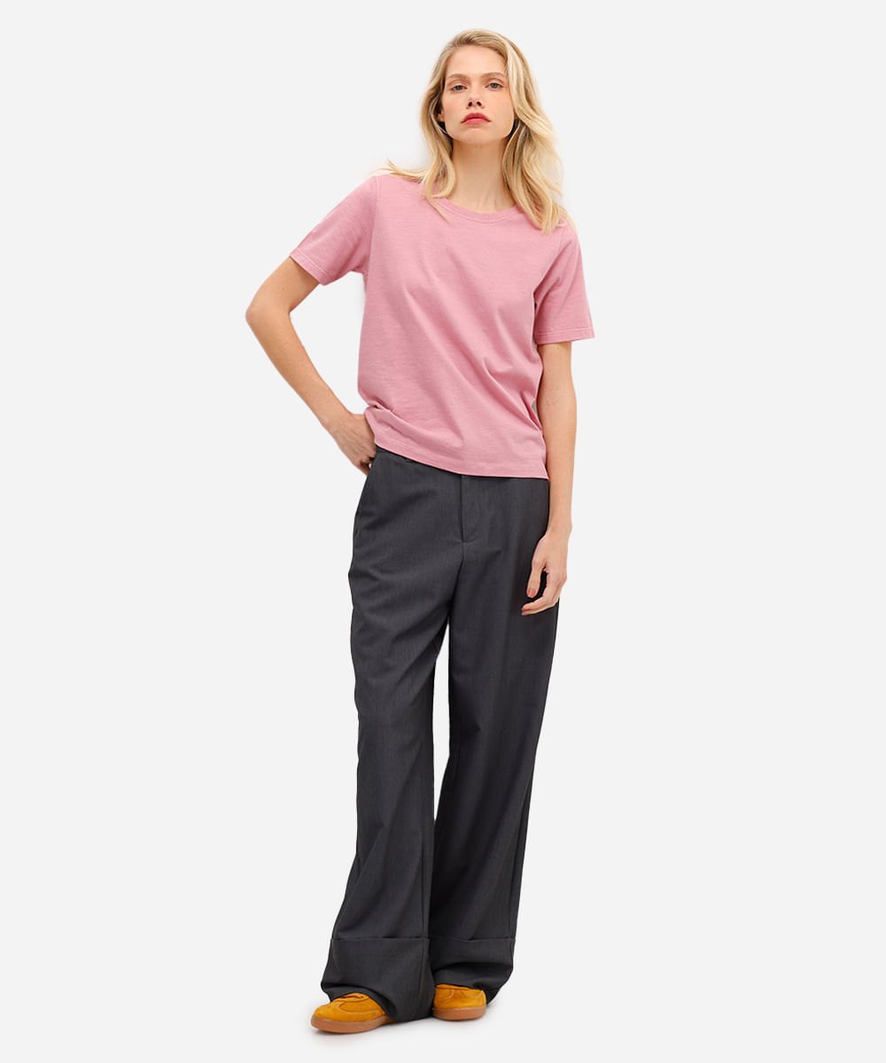 blusa básica feminina de algodão manga curta rosa
