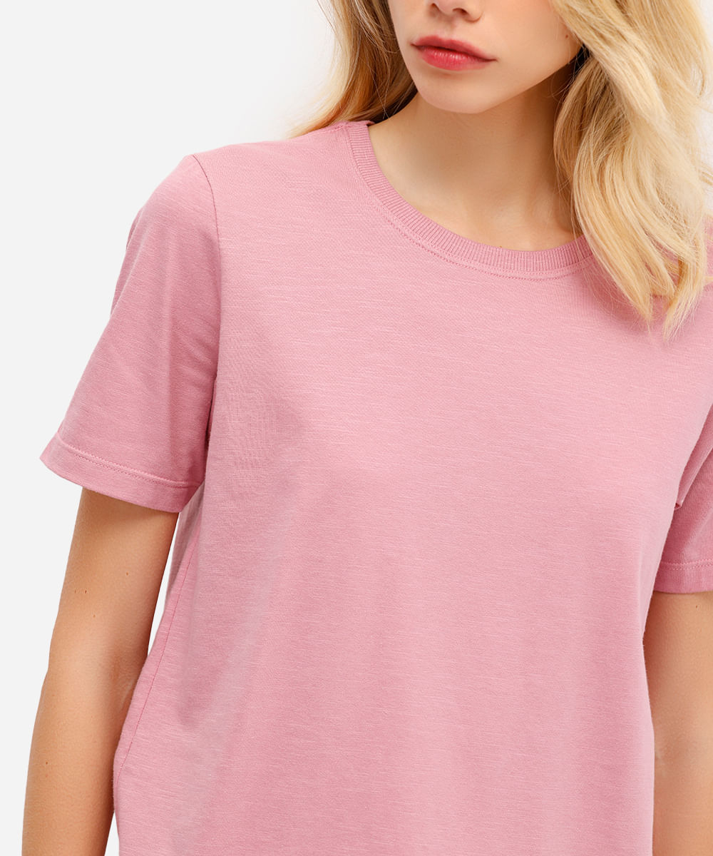 blusa básica feminina de algodão manga curta rosa