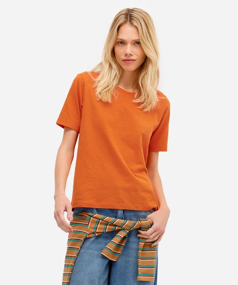 blusa básica feminina de algodão manga curta laranja