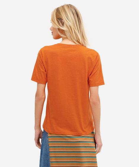 blusa básica feminina de algodão manga curta laranja