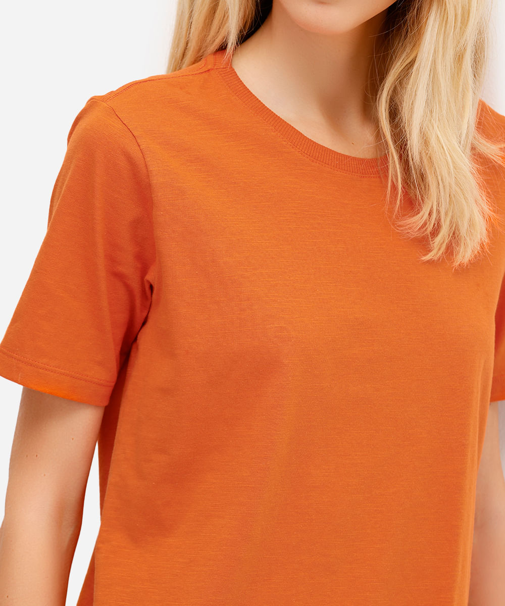 blusa básica feminina de algodão manga curta laranja