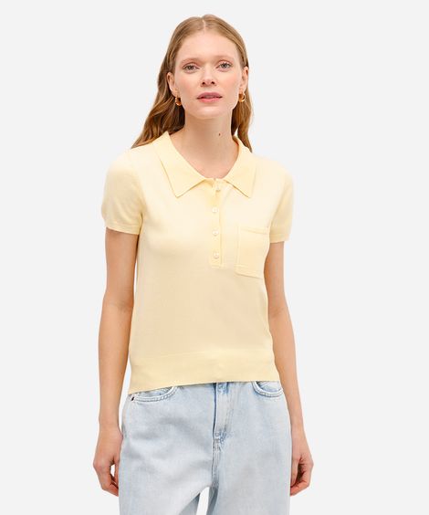 polo feminina de tricot com bolso amarela