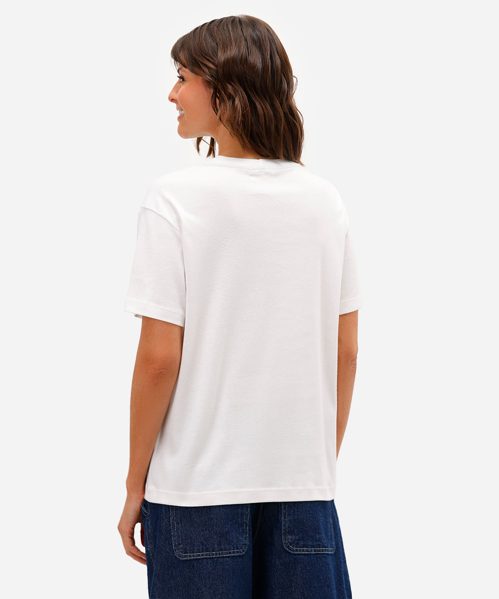 camiseta feminina de algodão bordada folhagem off white